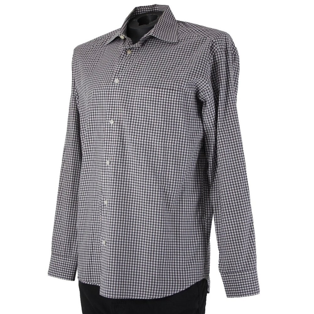 Wilkes Bashford Sz M Purple Black White Collared Button Up 100% Cotton Shirt